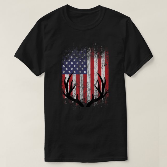 T-shirt Drapeau américain Chasse aux cerfs Buck Antlers (Design devant)