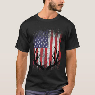 T-shirt Drapeau américain Chasse aux cerfs Buck Antlers