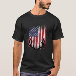 T-shirt Drapeau américain Chasse aux cerfs Buck Antlers
