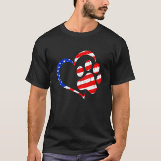 T-shirt Drapeau Américain Chien Chat Patte Usa Mignon 4 Ju