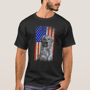 T-shirt Drapeau Américain Chien Retriever Doré Papa Maman