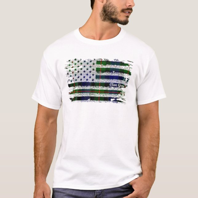 T-shirt Drapeau américain Clan Gunn Tartan écossais (Devant)