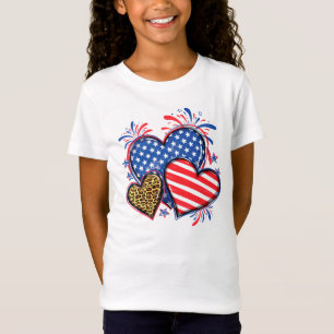 T-Shirt Drapeau Américain Cœur Léopard Sublimation-64210