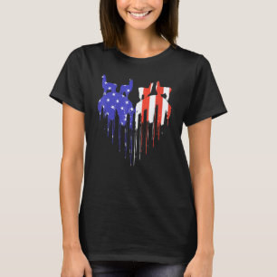 T-shirt Drapeau Américain Cœur Rouge Blanc Llamas Et Bleu
