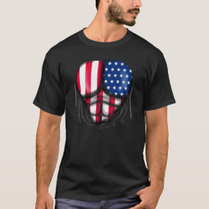 T-shirt Drapeau américain Coffre Déchiré Déchiqueté Révèle