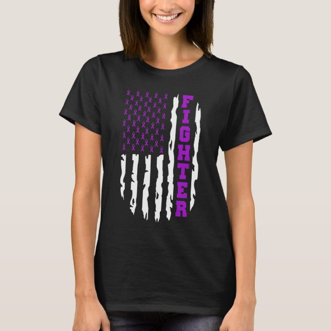 T-shirt drapeau américain, combattant du cancer du pancréa (Devant)