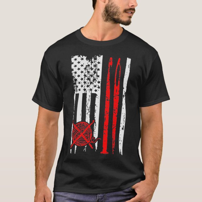 T-shirt Drapeau américain Crocheting cadeau Couture patrio (Devant)