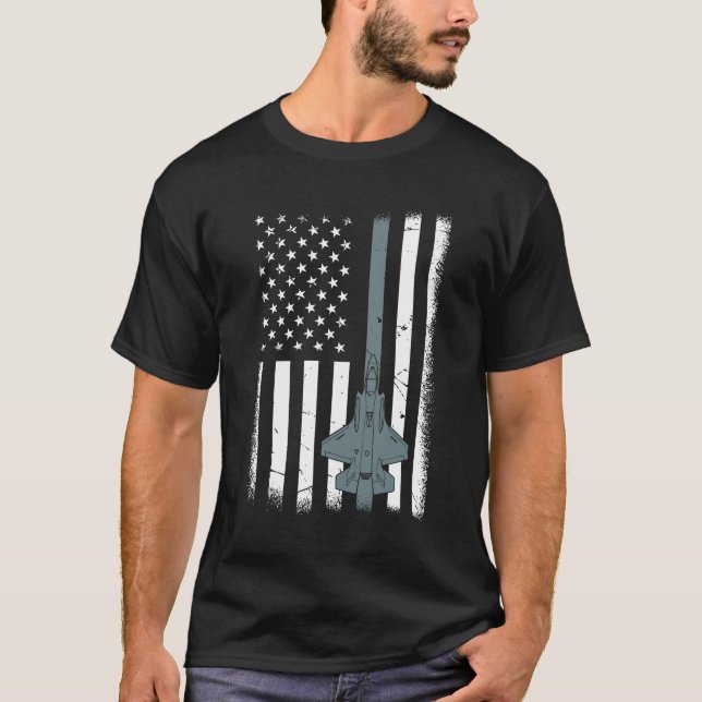 T-shirt Drapeau américain d'avion de chasse des Etats-Unis (Devant)