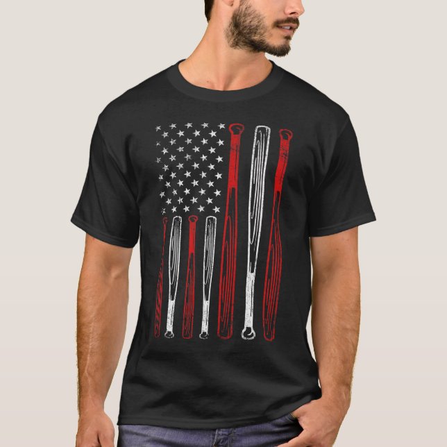 T-shirt Drapeau américain de baseball Bat Fête des pères (Devant)