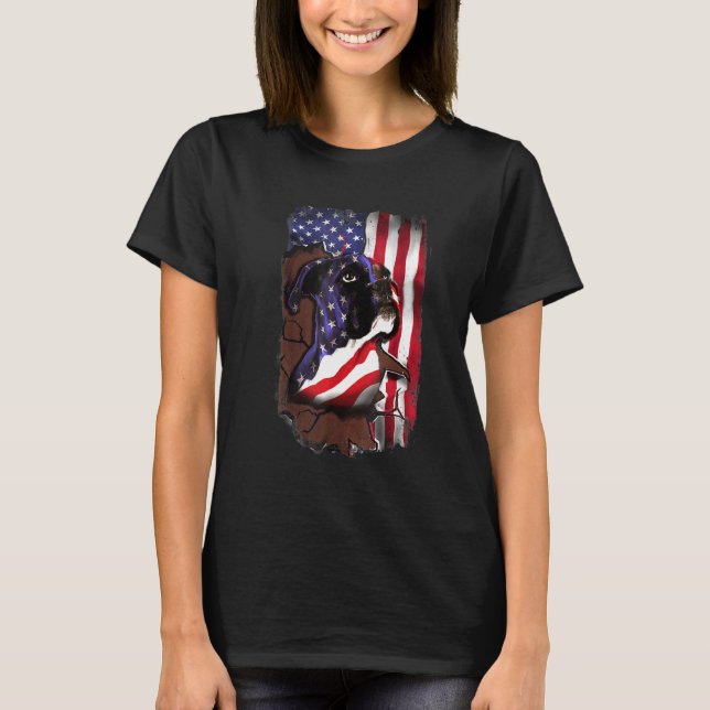 T-shirt Drapeau américain de boxe patriotique Chien d'Amér (Devant)