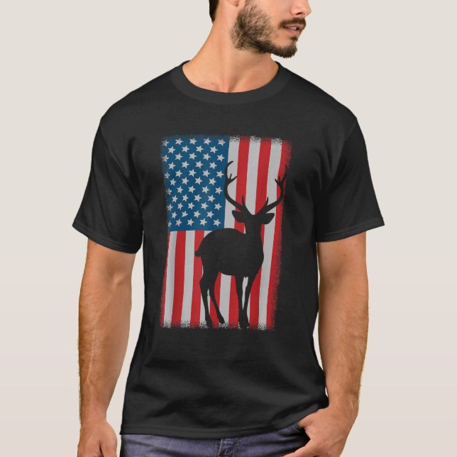 T-shirt Drapeau américain de chasse aux cerfs (Devant)