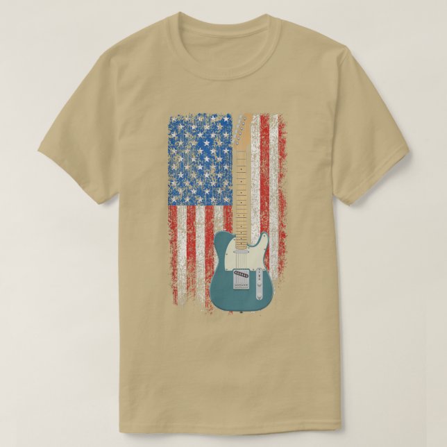 T-shirt Drapeau américain de guitare électrique (Design devant)
