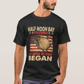 T-shirt Drapeau américain de la baie Moon 4 juillet long