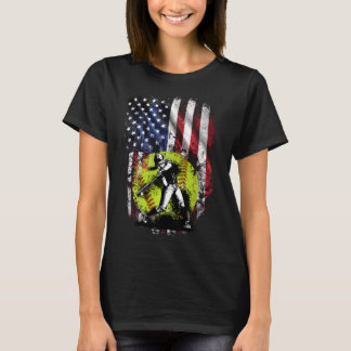 T-shirt Drapeau américain de la fille de softball - 4 juil