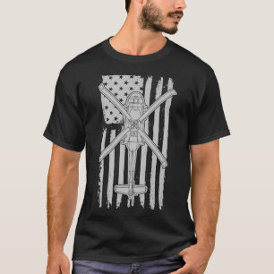 T-shirt Drapeau américain de l'hélicoptère militaire Black