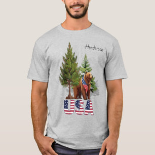 T-shirt Drapeau américain de l'ours Brown patriotique dans