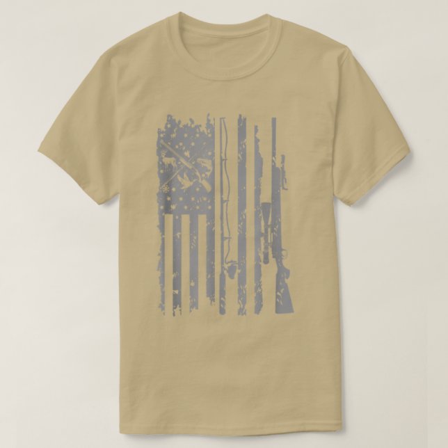 T-shirt Drapeau américain de pêche cool Rod Hunter Rifle (Design devant)