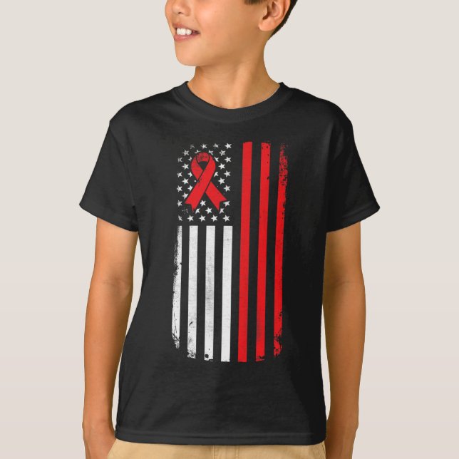 T-shirt Drapeau américain de sensibilisation au cancer du  (Devant)