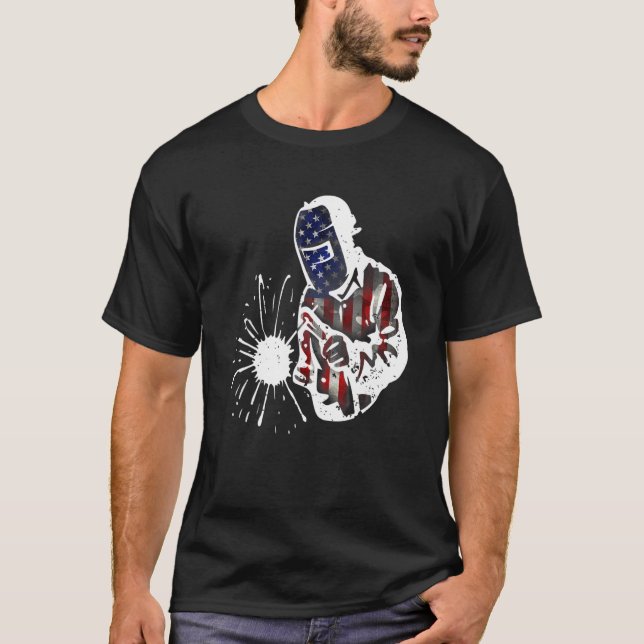 T-shirt Drapeau américain de soudure pour hommes en détres (Devant)