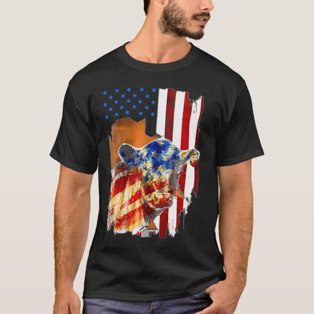 T-shirt Drapeau américain de vache Heifer Us 4 juillet Bat (Devant)