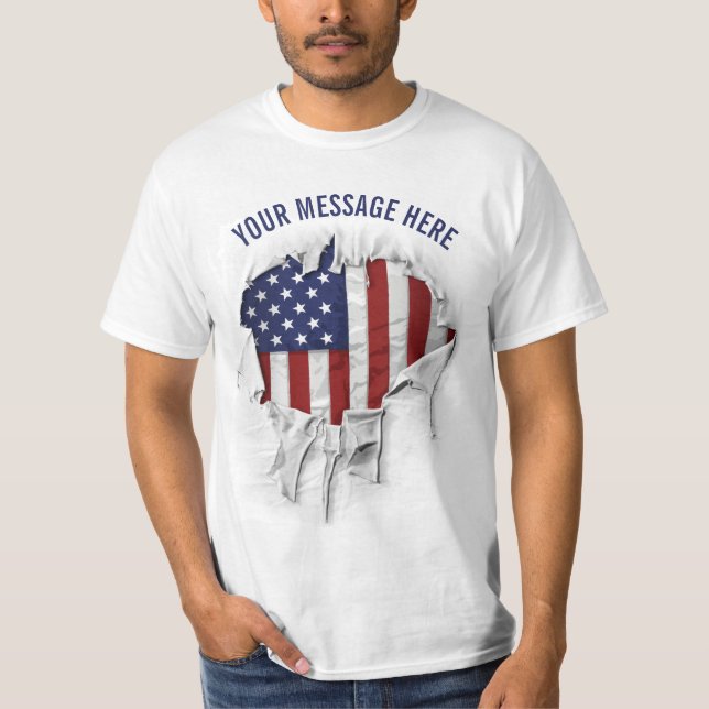 T-shirt drapeau américain déchiré, déchiré et déch (Devant)