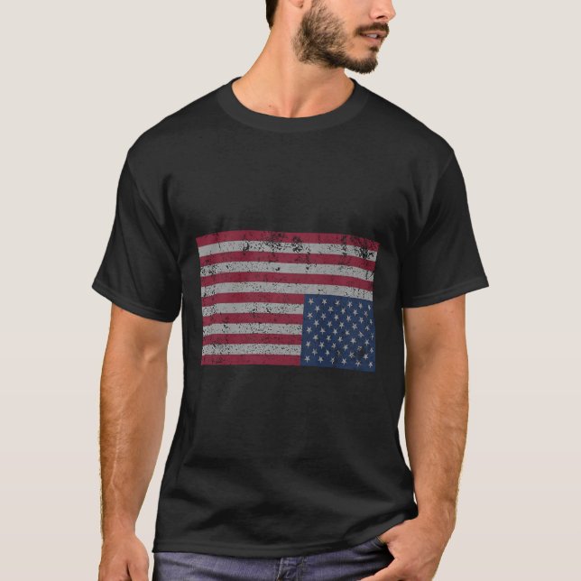T-shirt Drapeau Américain Distress Vers Le Bas États-Unis (Devant)