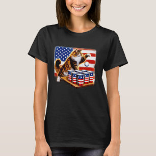 T-shirt Drapeau américain drôle 4 juillet Maine Coon Cat B