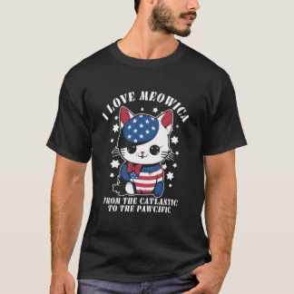 T-shirt Drapeau américain du 4 juillet J'adore Méowica Cha