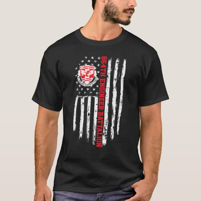 T-shirt Drapeau américain du 864e bataillon du génie (Devant)