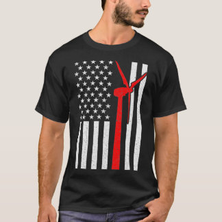 T-shirt Drapeau américain du technicien en turbines éolien