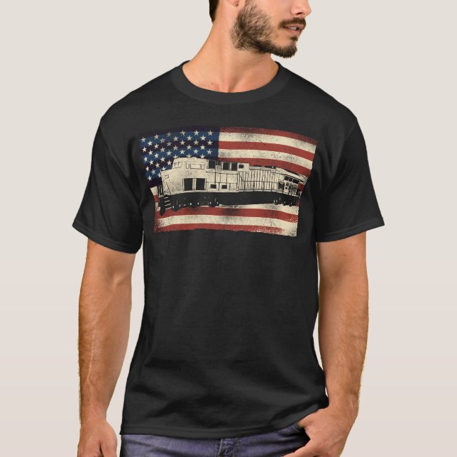 T-shirt Drapeau américain du train Locomotive Diesel (Devant)