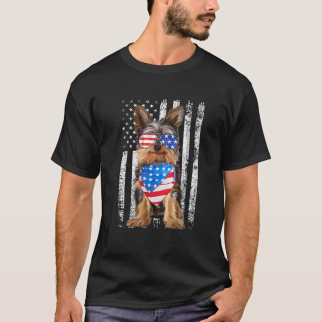 T-shirt Drapeau Américain Du Yorkshire, Yorkie Dog 4E (Devant)