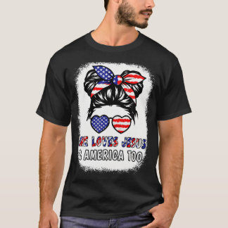 T-shirt Drapeau Américain Elle Aime Jésus Amérique Aussi C