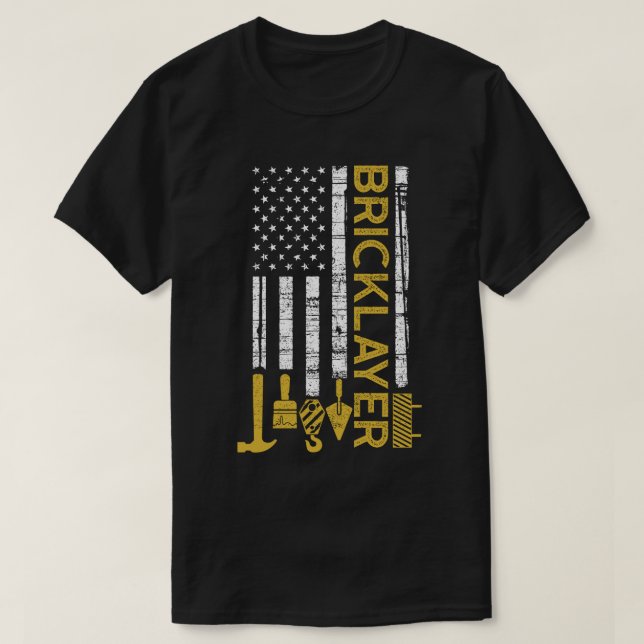 T-shirt Drapeau américain en brique, maçonnerie en brique (Design devant)