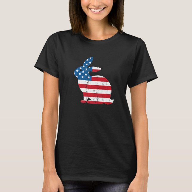 T-shirt Drapeau Américain en détresse Bunny Patriotique Gr (Devant)