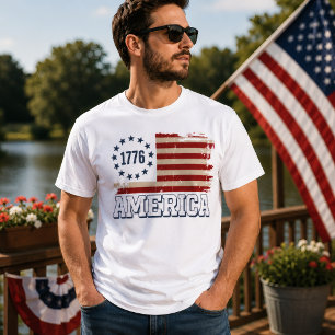 T-shirt Drapeau Américain en détresse de 1776 Vintage