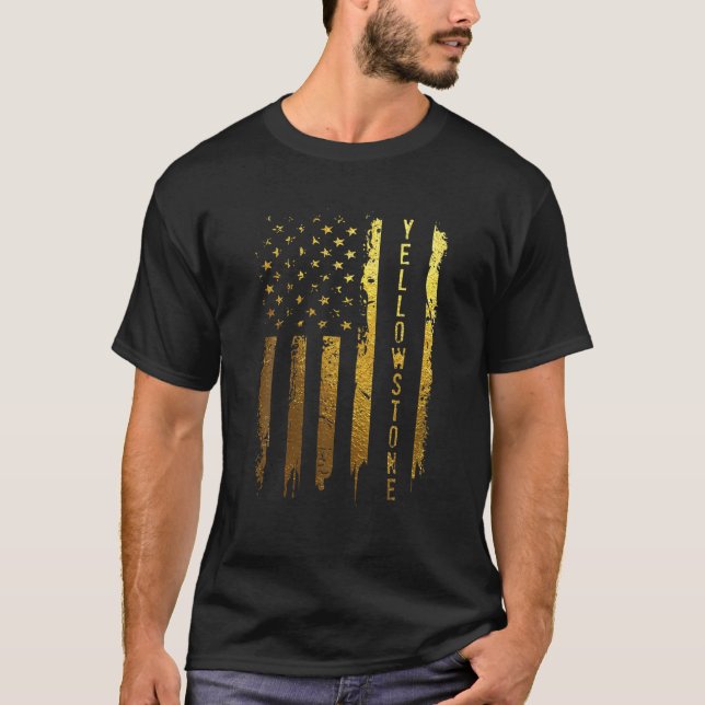 T-shirt Drapeau américain en détresse de Yellowstone (Devant)