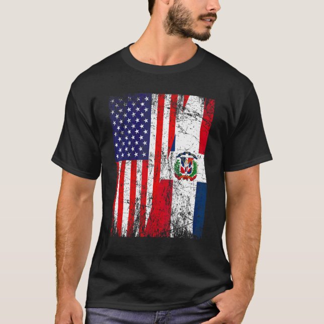 T-shirt Drapeau américain en détresse et drapeau de la Rép (Devant)