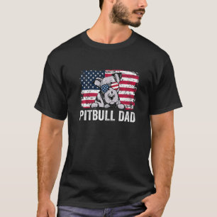 T-shirt Drapeau américain en détresse Pitbull Papa Fête de