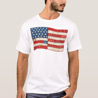 T-shirt Drapeau américain en patchwork vintage | Rouge pat