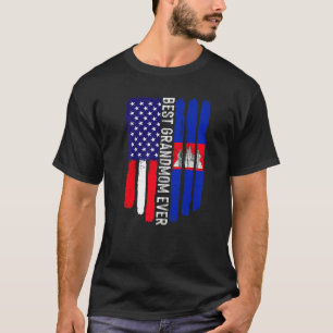 T-shirt Drapeau américain et drapeau du Cambodge Meilleur 