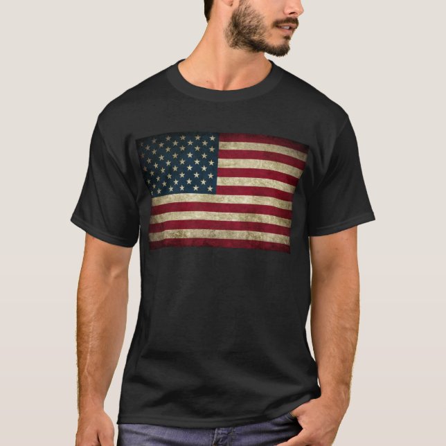 T-shirt drapeau américain fané et sale (Devant)