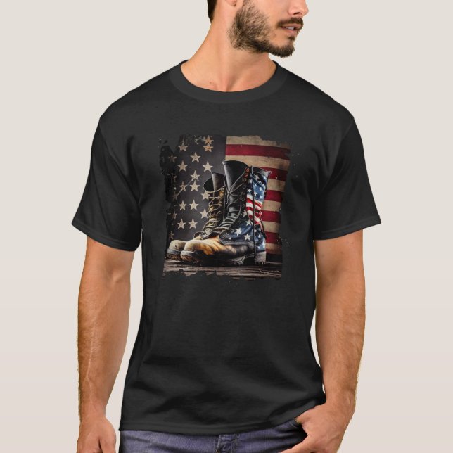 T-shirt Drapeau Américain Fier Guerrier Militaire Patrioti (Devant)