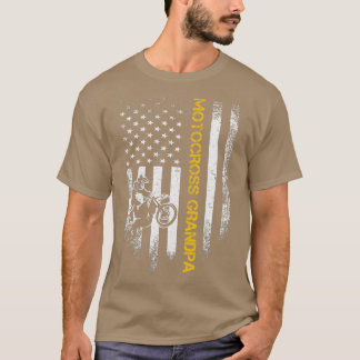 T-shirt Drapeau Américain Fier Motocross Dirt Bike Grandpa