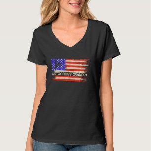 T-shirt Drapeau Américain Fier Motocross Dirt Bike Grandpa