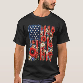 T-shirt drapeau américain fleur de pavot rouge jour du sou