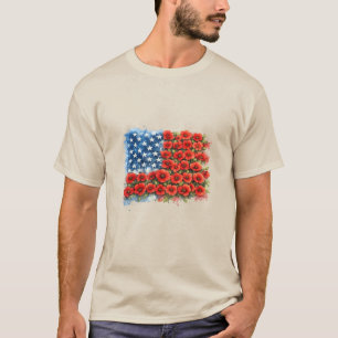 T-shirt Drapeau américain floralFleur patriotique, 4 juill