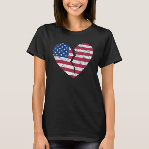 T-shirt Drapeau américain Forme de coeur brisé Forme de co