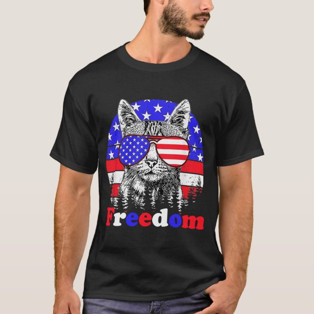T-shirt Drapeau américain Freedom Cat 4 juillet (Devant)