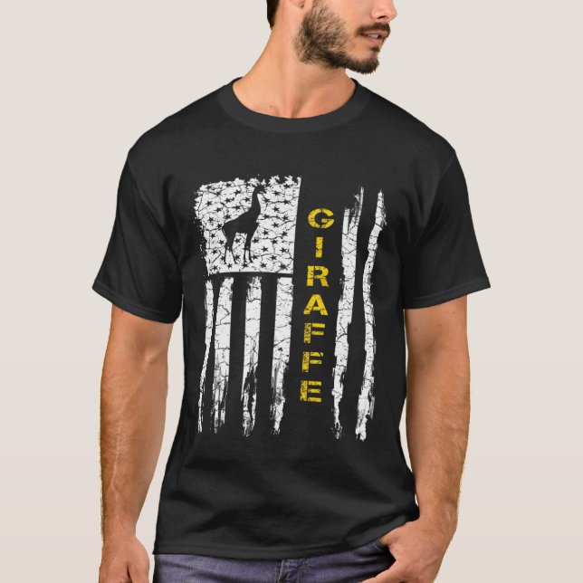 T-shirt Drapeau américain Giraffe Animaux Silhouette (Devant)